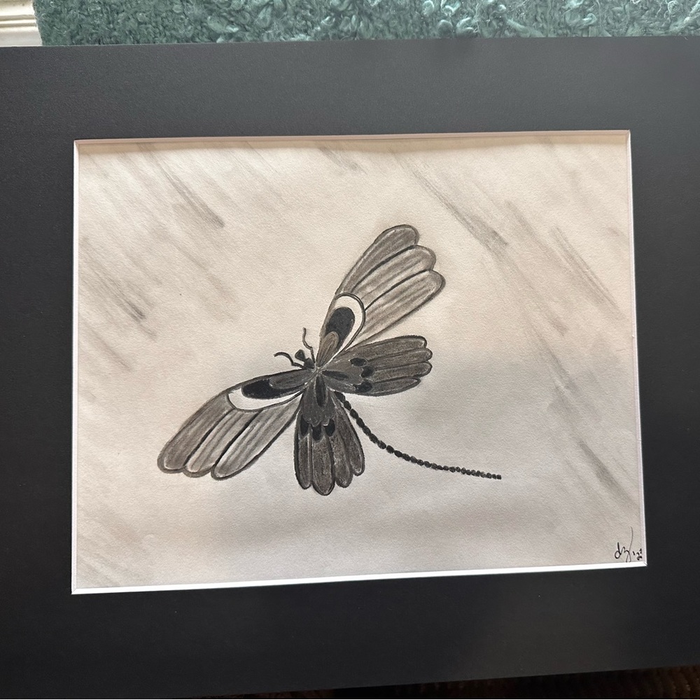 Hand crafted original hand drawn dragonfly black and white wall decor